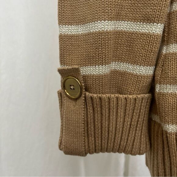 NWT Jones New York Turtleneck Women’s Medium Tan Gold Stripped Cuffed Sleeve - Picture 3 of 11